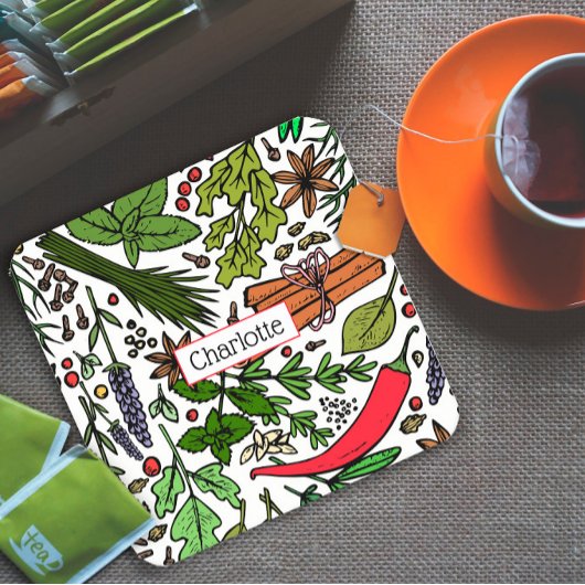 スパイスパターン名前をカスタムするブラック スクエアペーパーコースター