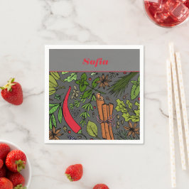 スパイスパターン名前をカスタムする灰色の白 スタンダードカクテルナプキン