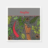 スパイスパターン名前をカスタムする灰色の白 スタンダードカクテルナプキン (正面)