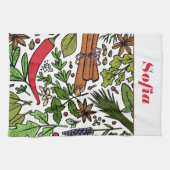 スパイスパターン名前をカスタムする白 キッチンタオル (横)