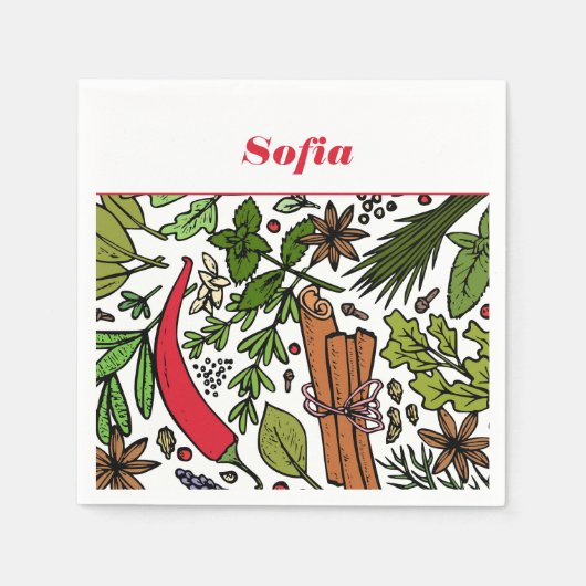 スパイスパターン名前をカスタムする白 スタンダードカクテルナプキン (正面)