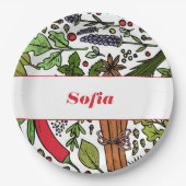 スパイスパターン名前をカスタムする白 ペーパープレート (正面)