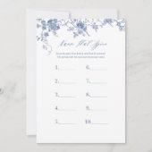 スパイスブライダルシャワーゲームカードの青い名前 招待状 (正面)