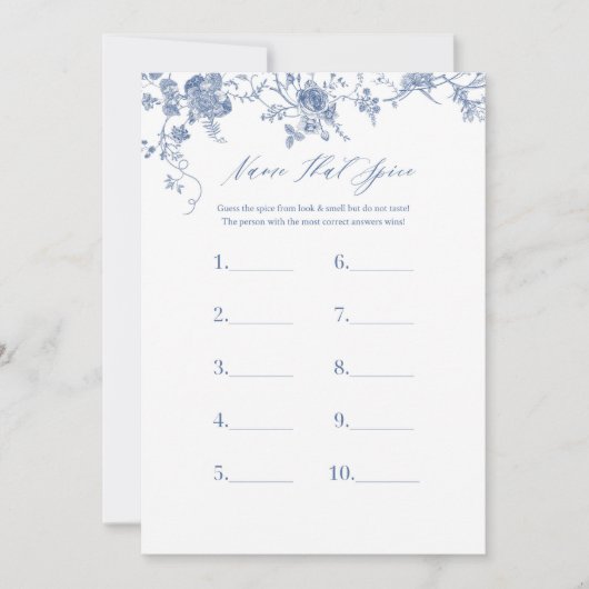 スパイスブライダルシャワーゲームカードの青い名前 招待状 (正面)