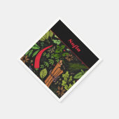 スパイス唐辛子パターン名ブラック スタンダードカクテルナプキン (角)