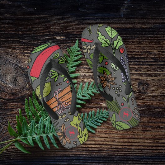 スパイス模様のカスタムネーム グレー ビーチサンダル