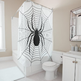 スパイダーくもの巣の黒と白のハロウィンパターン シャワーカーテン
