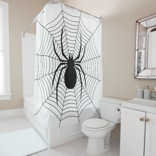 スパイダーくもの巣の黒と白のハロウィンパターン シャワーカーテン (インサイチュ)