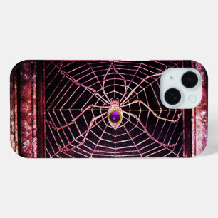スパイダーとくもの巣パープルジェムストーンブラック iPhone 15ケース