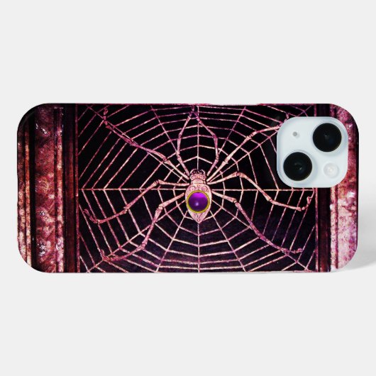 スパイダーとくもの巣パープルジェムストーンブラック Case-Mate iPhoneケース (裏面 (横))