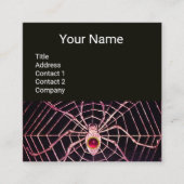 スパイダーとくもの巣ピンク明るい赤紫色ルビージェムストーンブラック スクエア名刺 (正面)