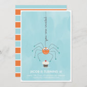 スパイダーとカップケーキの誕生日パーティーへの招待 招待状 (正面/裏面)