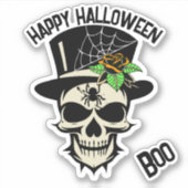 スパイダーとバラ付きトップハットの怖いスカル シール (正面)