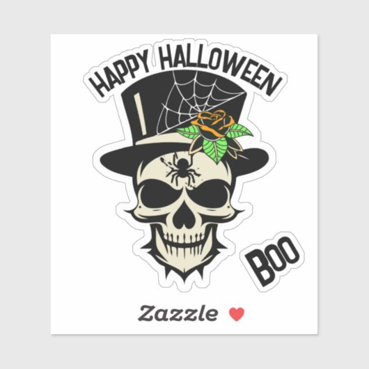 スパイダーとバラ付きトップハットの怖いスカル シール (シート)