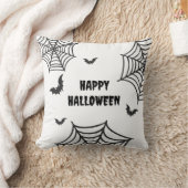スパイダーウェブこうもり白黒ハッピーハローウィン クッション (ブランケット)