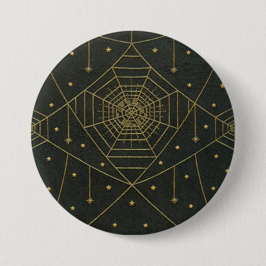 スパイダーウェブのスパイダースター　黒と金 缶バッジ (正面)