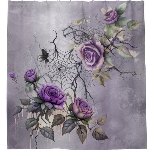スパイダーウェブエレガンス |不気味な美しいバラフローラ シャワーカーテン