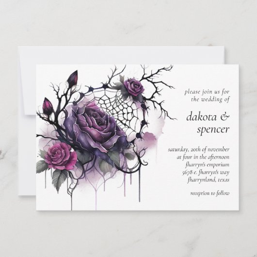 スパイダーウェブエレガンス |不気味な美しいバラフローラ 招待状 (正面)