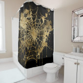 スパイダーウェブエレガンス |不気味な美しい金ゴールドCobweb シャワーカーテン (インサイチュ)