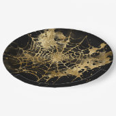 スパイダーウェブエレガンス |不気味な美しい金ゴールドCobweb ペーパープレート (アングル)