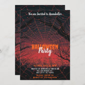 スパイダーウェブオレンジピンクサンセットハローウィンパーティ 招待状 (正面/裏面)