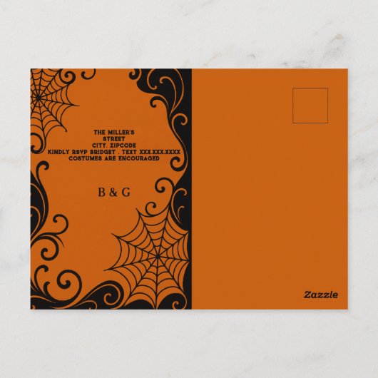 スパイダーウェブオーナメントオレンジブラックゴシックハロウィーン ポストカード (裏面)