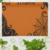 スパイダーウェブオーナメントオレンジブラックハロウィーン キッチンタオル (折り畳み)