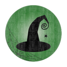 スパイダーウェブグリーンカットボード付き魔女の帽子 カッティングボード