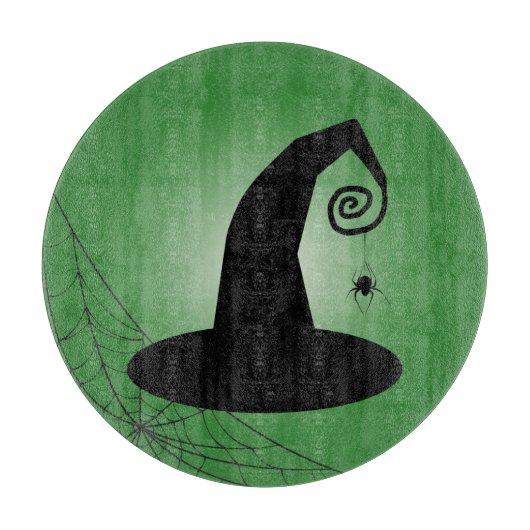 スパイダーウェブグリーンカットボード付き魔女の帽子 カッティングボード (正面)