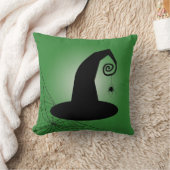 スパイダーウェブグリーンハロウィーン枕を持つ魔女の帽子 クッション (ブランケット)