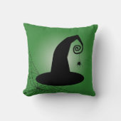 スパイダーウェブグリーンハロウィーン枕を持つ魔女の帽子 クッション (正面)