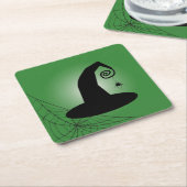 スパイダーウェブグリーン紙コースター付き魔女の帽子 スクエアペーパーコースター (アングル)