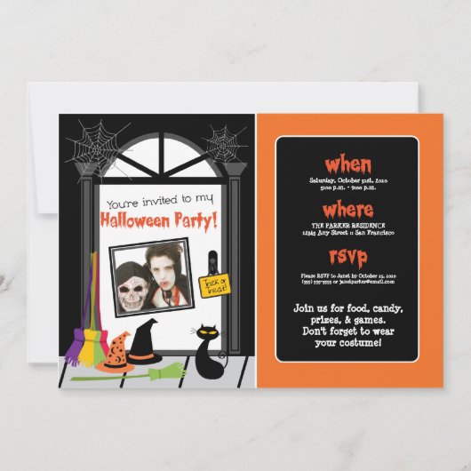 スパイダーウェブドアハローウィンパーティ招待状（写真） 招待状 (正面)