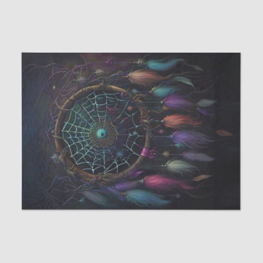 スパイダーウェブドリームキャッチャー明るい羽のデコパージュ 薄葉紙 (正面)