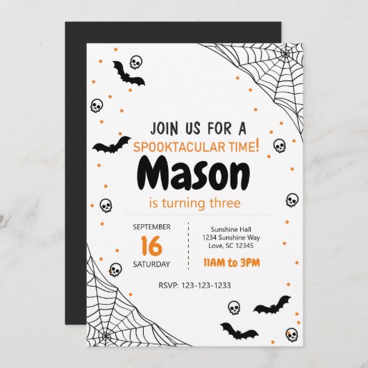 スパイダーウェブハロウィーン誕生日招待状 招待状 (正面/裏面)