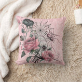 スパイダーウェブバラ |ピンク・ダマスク・ゴシック・ハロウィーン クッション (ブランケット)
