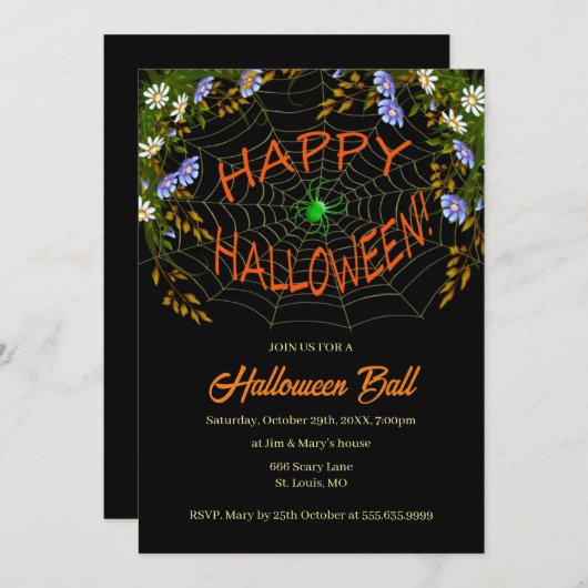 スパイダーウェブフローラハローウィンパーティ 招待状 (正面/裏面)