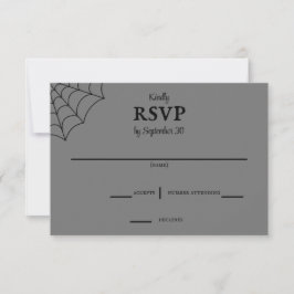 スパイダーウェブブラックとグレーのゴシック様式の結婚式RSVP 出欠カード
