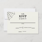 スパイダーウェブブラックとホワイトのゴシック様式の結婚式RSVP 出欠カード (正面)