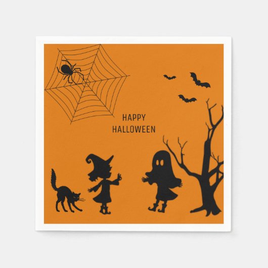 スパイダーウェブブラックキャットペーパーナプキン スタンダードカクテルナプキン (正面)