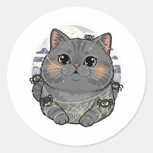 スパイダーウェブブリット – British Shorthair Catハロウィーン ラウンドシール (正面)