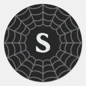スパイダーウェブモノグラムイニシャルハロウィーンブラック ラウンドシール (正面)