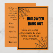 スパイダーウェブ付きハロウィーンのトリックオアトリートのお誘い 招待状 (正面/裏面)