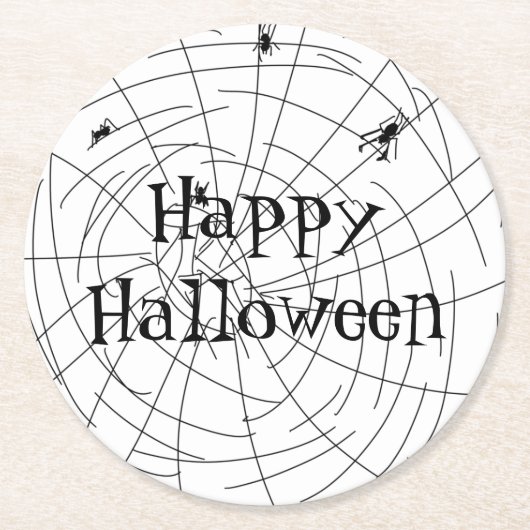 スパイダーウェブ手描き抽象デザイン ラウンドペーパーコースター (正面)