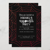 スパイダーウェブ黒い赤いハローウィンパーティ 招待状 (正面/裏面)