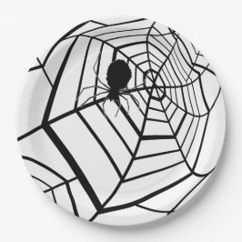 スパイダーウェブ - 黒と白のハロウィンパーティー ペーパープレート