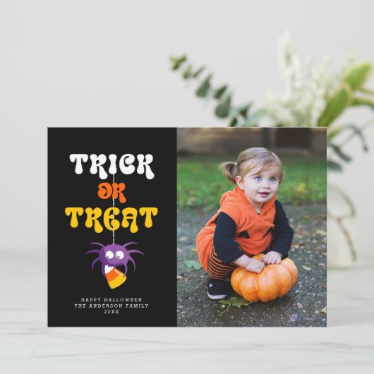 スパイダーキャンディーコーンのトリックまたはハロウィーンの写真を扱う シーズンカード (スタンド正面)