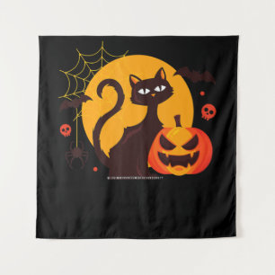 スパイダーギフト ハロウィン 黒猫 スパイダー かぼちゃ タペストリー