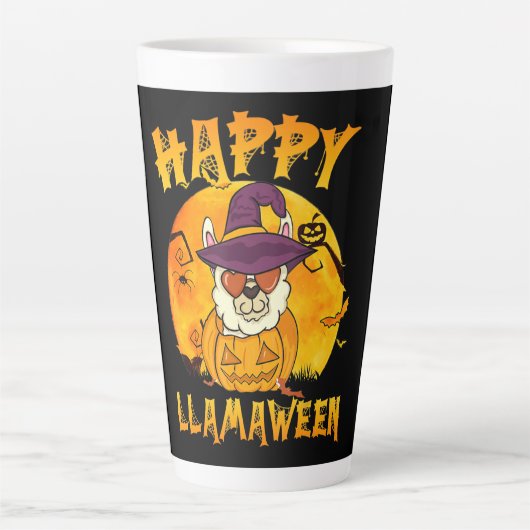 スパイダーギフト | Happy Llamween Llama Witch Spider カフェラテマグ (正面)