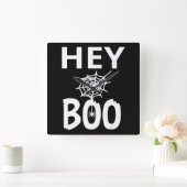 スパイダーギフト | Hey Boo Halloween おもしろい Spider Web スクエア壁時計 (ホーム)